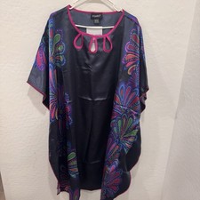 NWT Ashro Satin Kaftan Womens One Size Black Pink Multicolor Paisley Muumuu