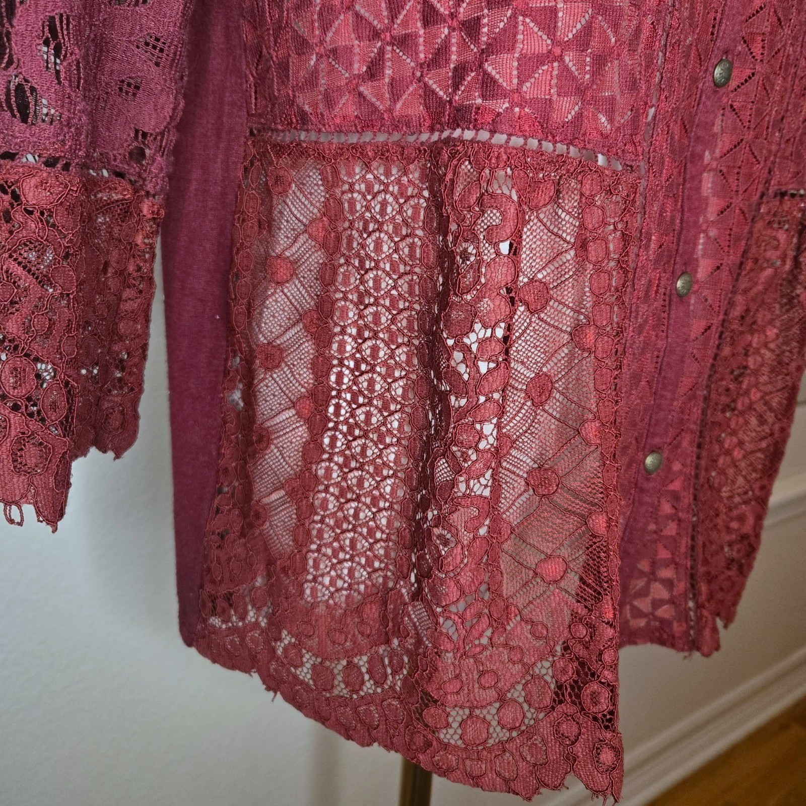 Maroon Patchwork Lace Button Front Top Cottagecor… - image 6