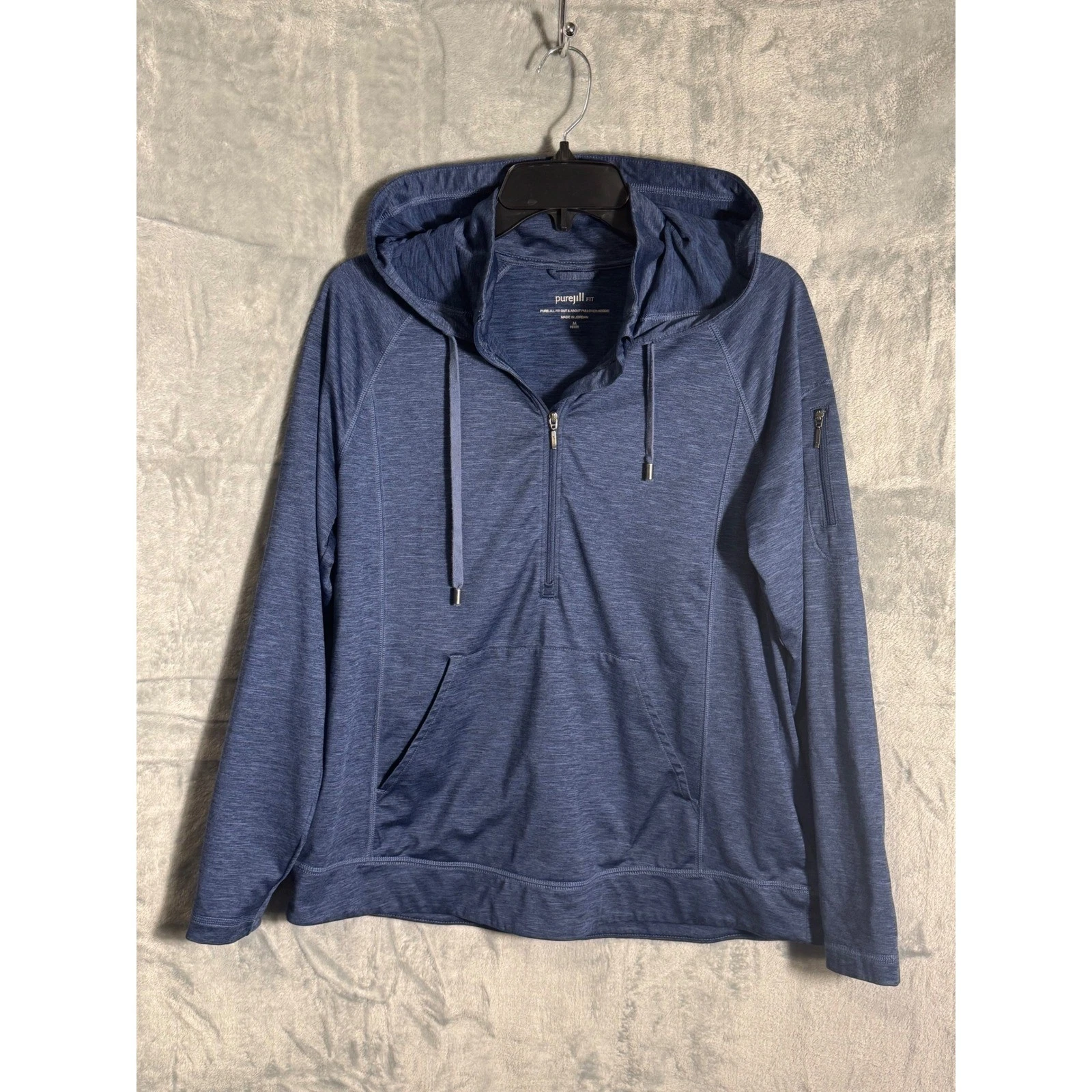 Pure Jill Fit Out & About Pullover Hoodie Blue Heathered Quarter Zip Petite M