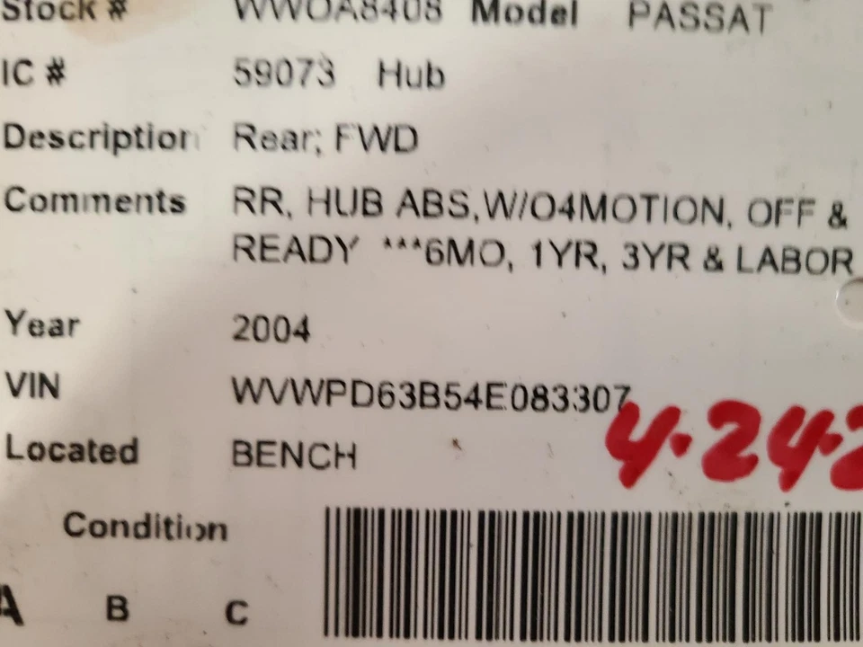 Buje de rueda trasero usado se adapta a: Volkswagen Passat 2004 trasero VIN B octavo dígito tracción delantera trasera G Foto 3 de 4
