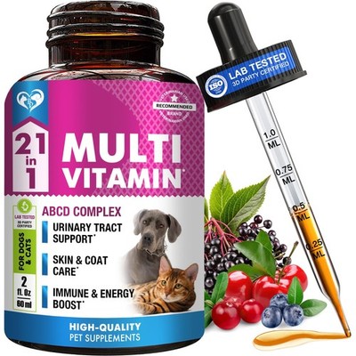 Cat & Dog Multivitamin Liquid with Glucosamine & Cranberry | 21 in 1 Health S...