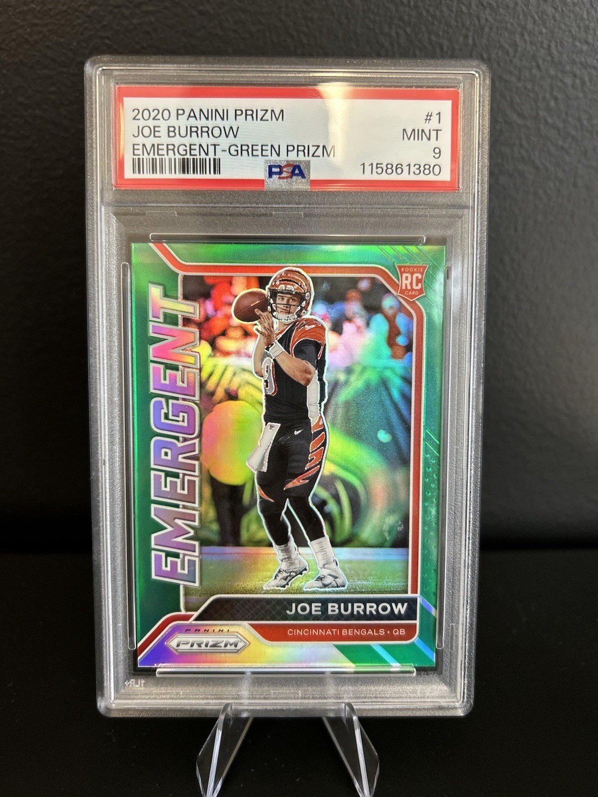2020 Panini Prizm Emergent Joe Burrow #1 Green Prizm (RC) PSA 9
