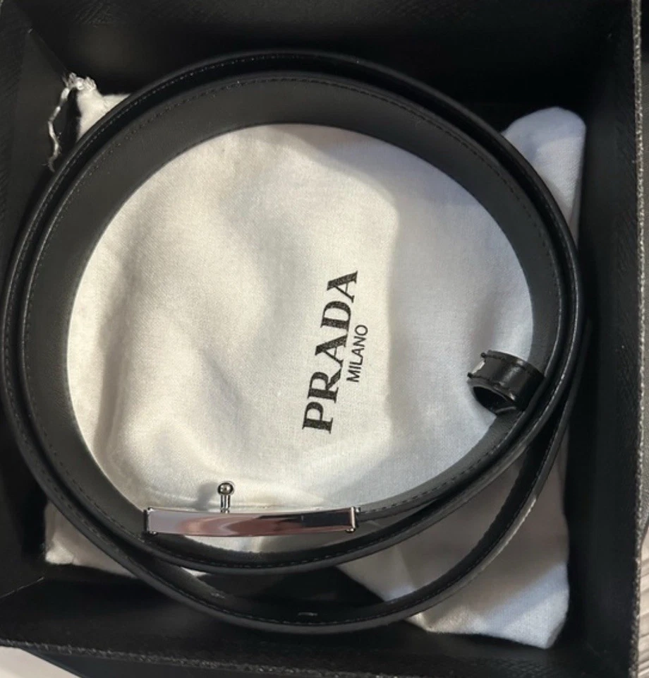 Cinturón de cuero para hombre PRADA Milano negro Foto 3 de 4