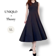 UNIQLO x Theory Flare Long Dress XL Black Stretch Sleeveless Japan Made JAPAN