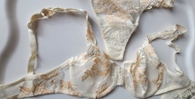 LA PERLA 32D Italia 2 S ivory SHEER & LACE bra & thing GREENHOUSE set NWT 