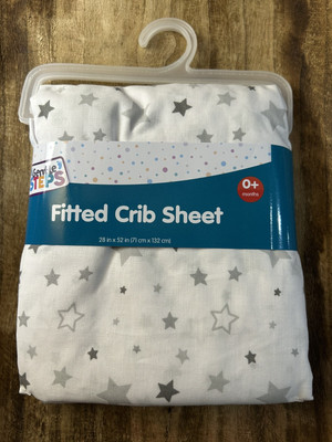 New Baby Crib Fitted Sheet 28  X 52  Nursery Bedding White Gray Stars Celestial