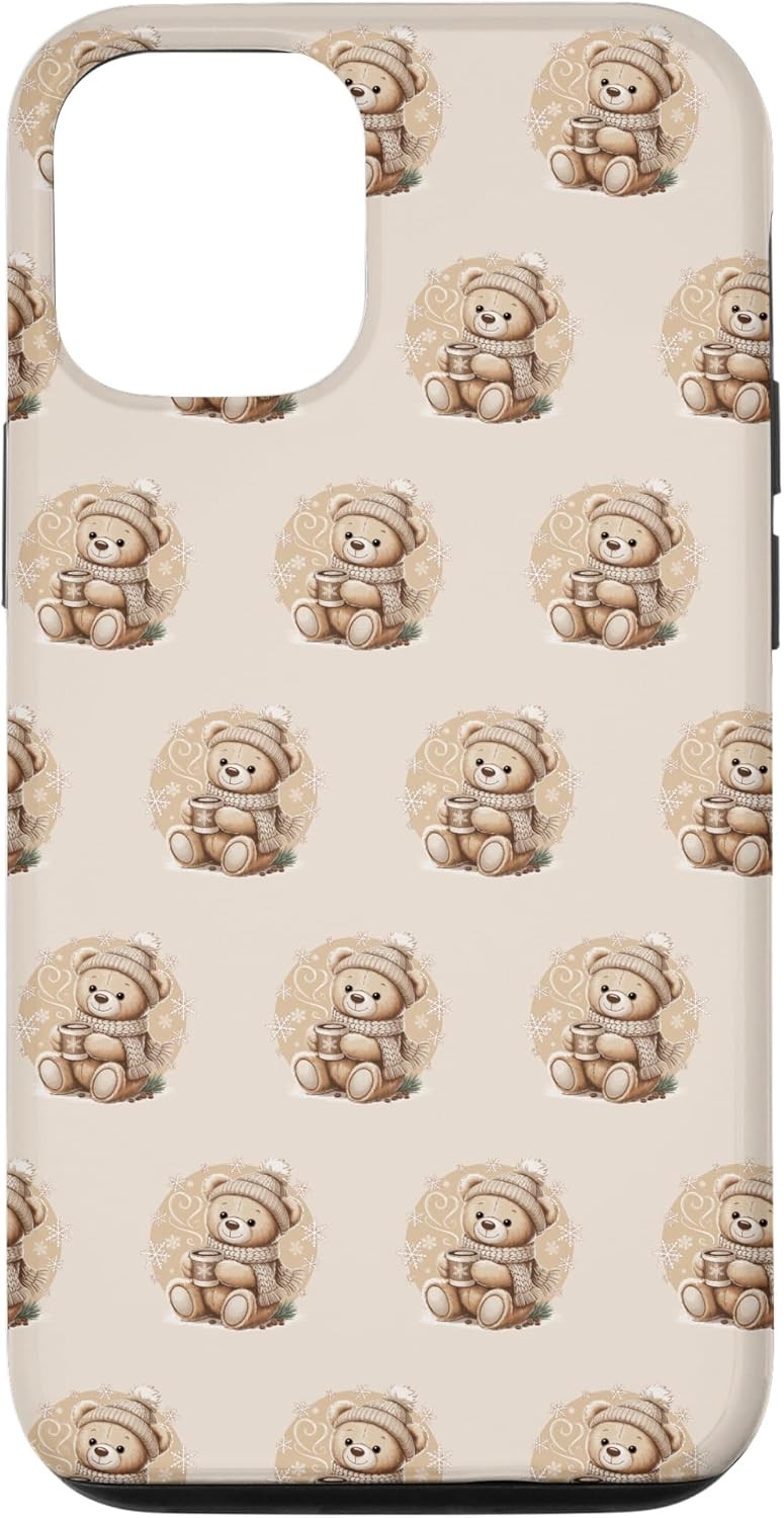 Wintertime Snowflakes Cute Beary Coffee Case for iPhone 12/12 Pro