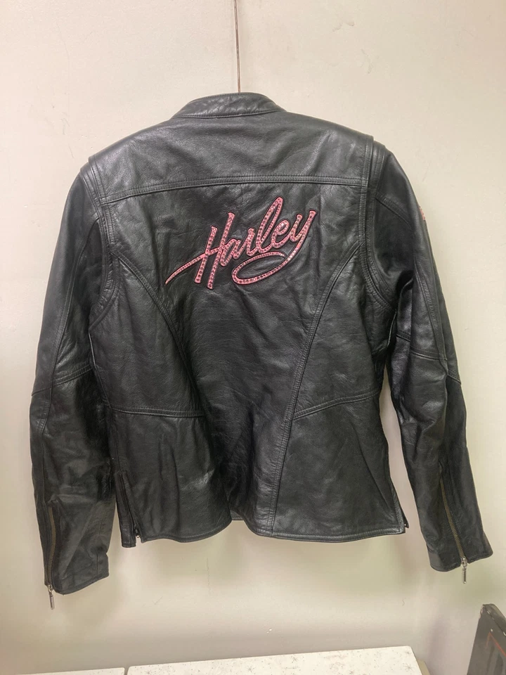 Chaqueta de cuero genuino grande Harley Davidson PINK LABEL para mujer Foto 3 de 4