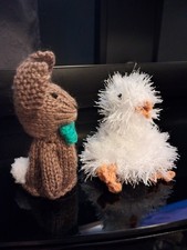 Hand knitted egg cosy - Easter chicken & rabbit with green bow - SET OF 2 - NEW