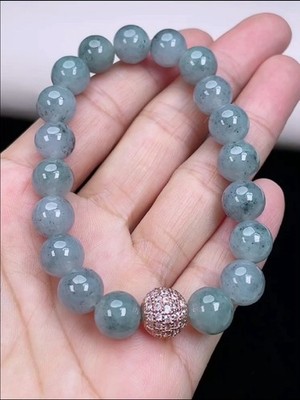 Certified Natural Icy Black Jadeite Jade 9.5MM Beads Bracelet Bangle Grade A