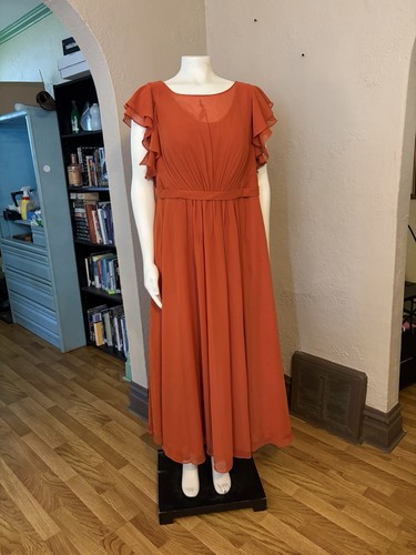 Azazie Orange A-Line Bridesmaid Dress - Size 12