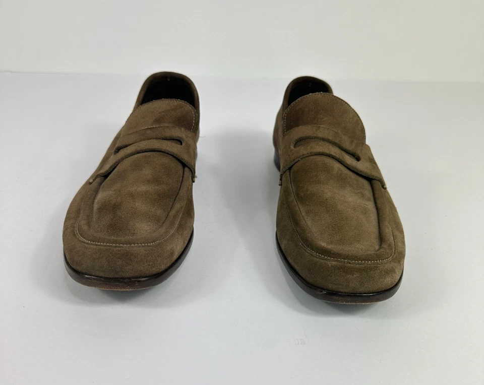 Mocassim de couro Ermenegildo Zegna camurça feito na Itália marrom masculino tamanho 7.5 - Imagem 3 de 4