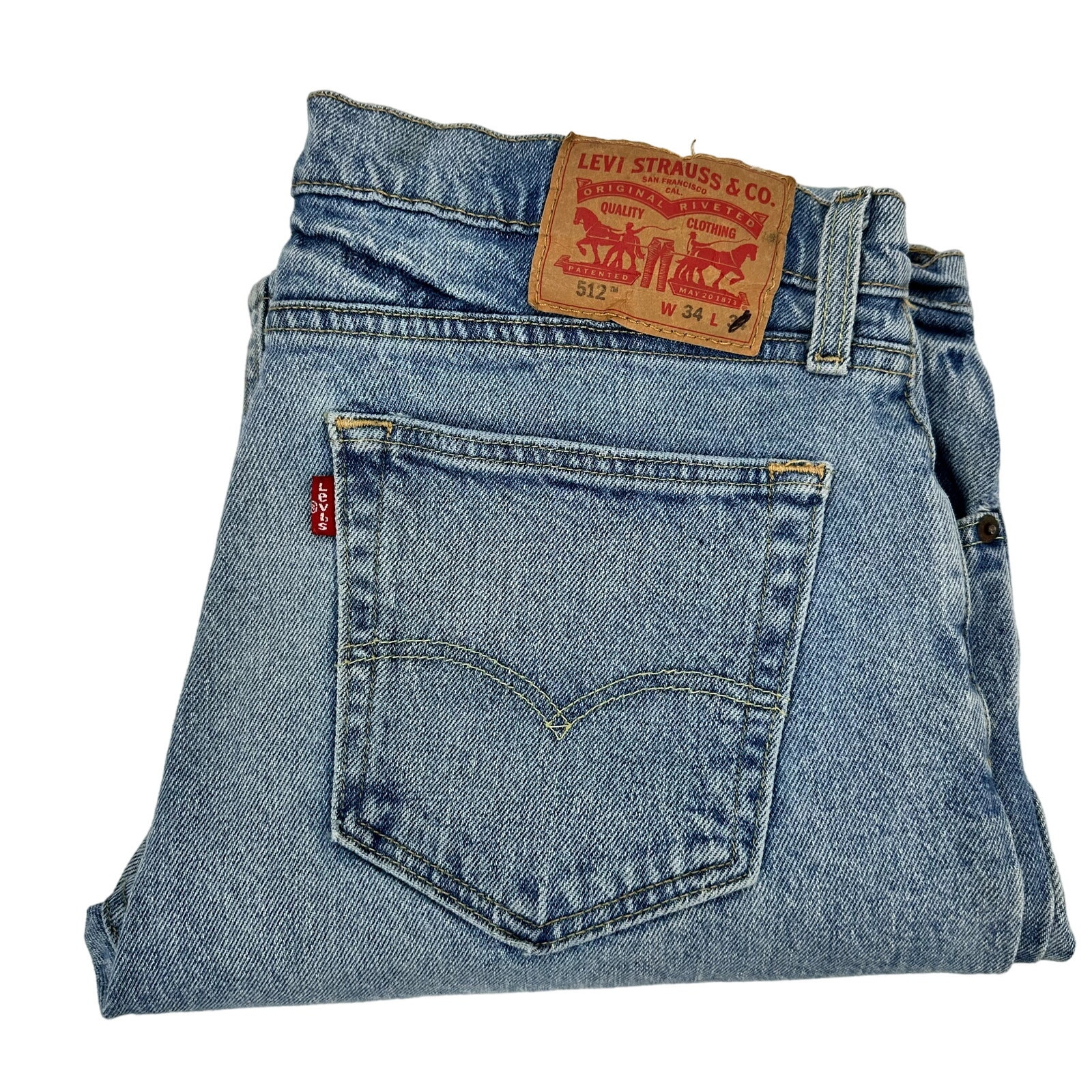 Levi's 512 Jeans Mens 34x34 (35x32 ACTUAL) Slim Taper Faded Wash Blue Denim