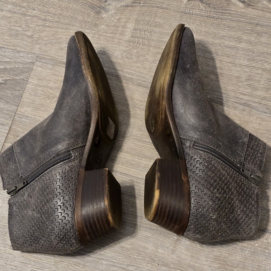Lucky Brand Brintly Women's Gray Leather Ankle Zip Boots Shoes Size 8M