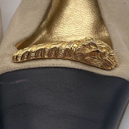 Gucci testa di leone nera donna tacco gattino imbracatura posteriore oro taglia 7 - Foto 3 di 12