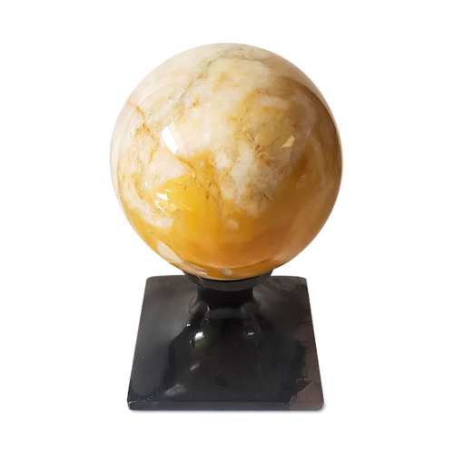 Scultura Sfera Marmo Giallo Siena Poggiasfera Marmo Nero Marble Sphere Ø 12 cm - Imagen 1 de 1