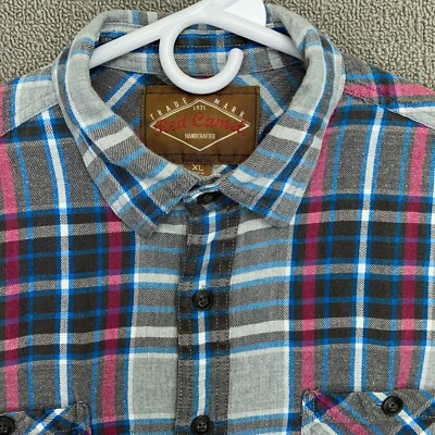Red Camel Shirt Flannel Mens XL Grey Red Plaid Button Up Long Sleeve Cotton