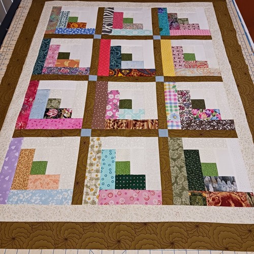 Dessus De Couette Scrappy Log Cabin - 100% Coton, Pièces Patchwork, Fait Main Aux USA, Neuf
