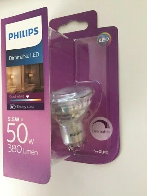 Philips Bombilla LED Foco Regulable GU10 5.5W Blanco 4 unidades - Imagen 1 de 3