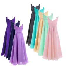 Kids Flower Girls Chiffon Lace Dress Princess Wedding Party Bridesmaid Ball Gown