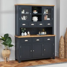 Glazed Dresser Sideboard Large Cotswold Charcoal Grey Painted Oak Storage