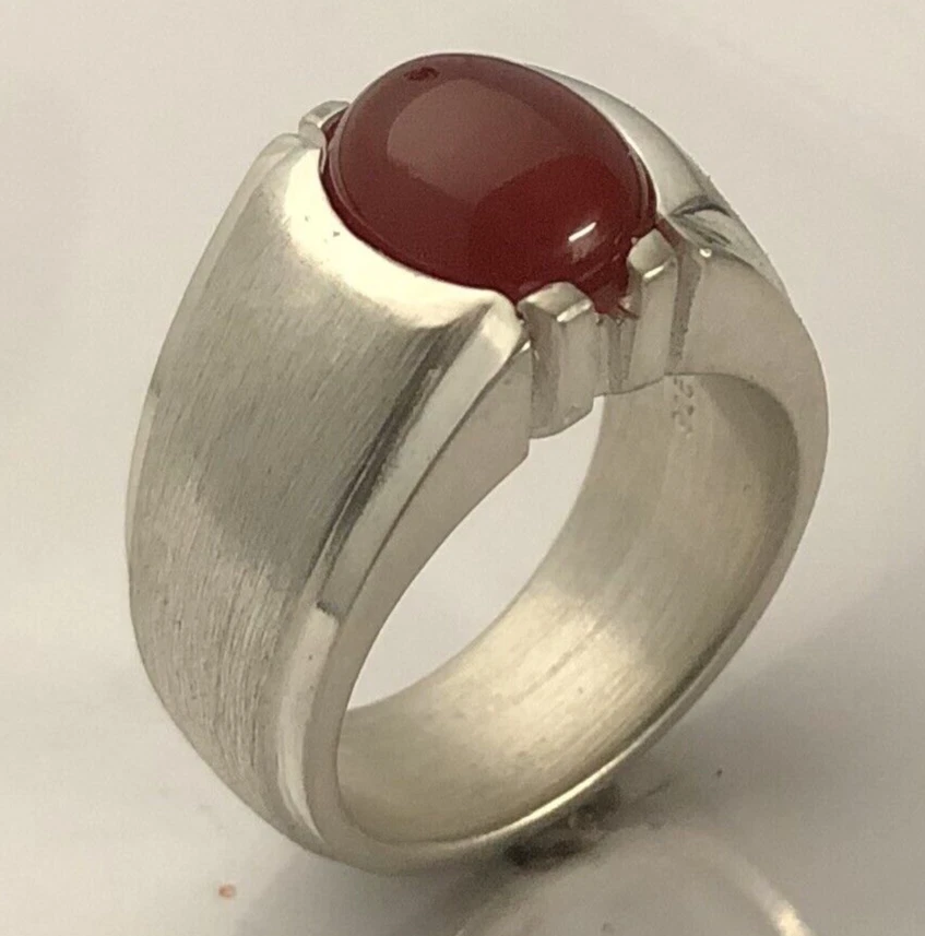 ANILLO CLÁSICO HOMBRE PLATA ESTERLINA MJG. CABUJÓN CORNALINA 12 X 10mm. Talla 10+ Foto 3 de 4