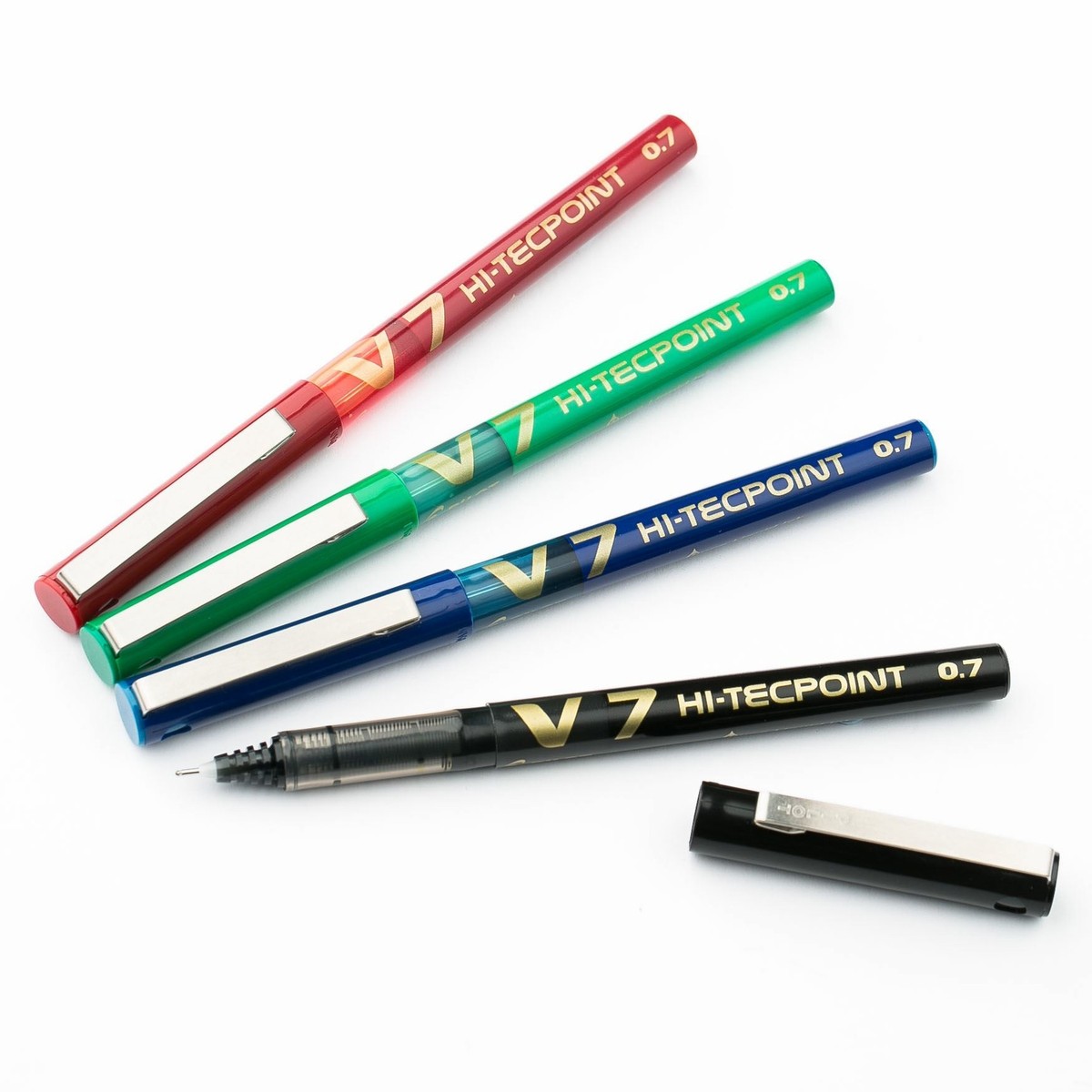 Pilot Hi-Techpoint V7 Nachfüllbarer Tintenroller, Mittlere Spitze, Schwarz – 12er Pack