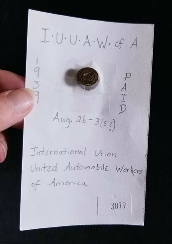 Vintage 1939 IUUAW Int'l Union United Auto Workers Of America Screw Back Pin - 第 7/7 張圖片