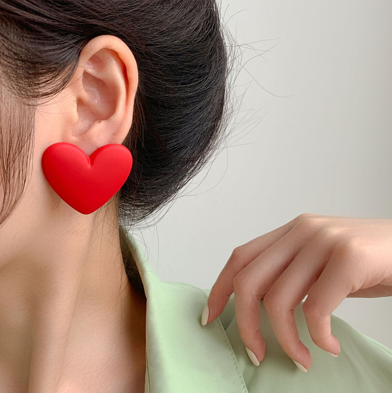 Big Heart Stud Earrings For Women Girl Red Love Geometric Bohemian Vintage Acryl