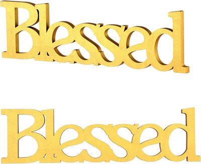 Blessed Letter Table Sign,Rustic Wooden Home Signs Decor (Gold)