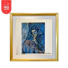 Pablo Picasso Hand-Tipped Lithograph - Woman in Blue,1902 , Facsimile Signed