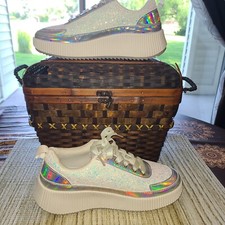 Women's Lucky Step Rhinestone Sparkle Chunky Sneakers Walking Shoes Size 6