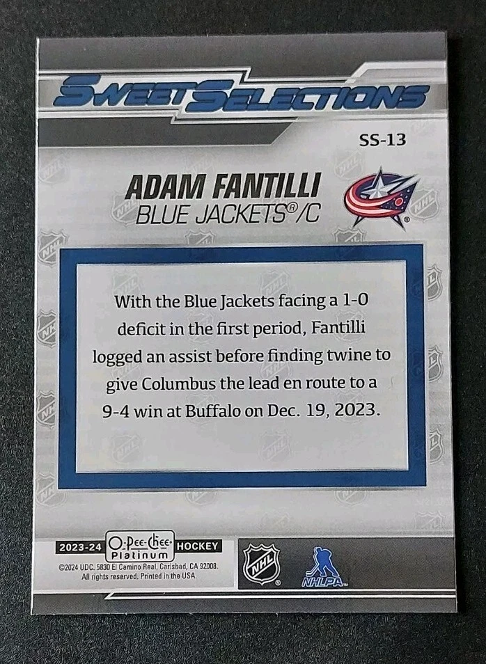2023-24 O-Pee-Chee Platinum Adam Fantilli Sweet Selections Rookie Card #SS13 - Image 2 of 2