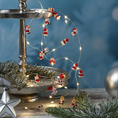 LED Draht Lichterkette mit Nikolaus Weihnachtsmann 20LED Timer Deko Silberdraht