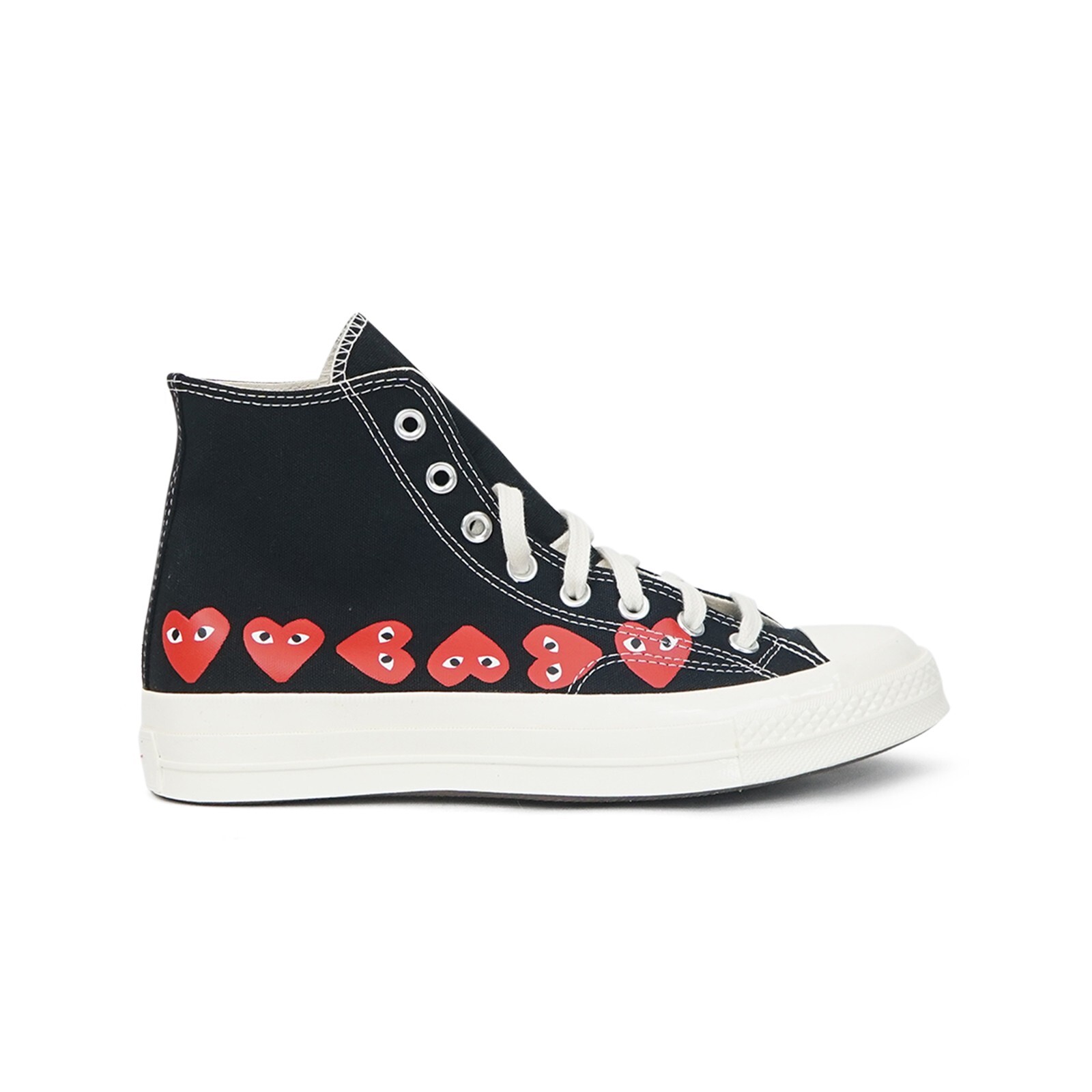 Высокие ботинки Converse x CDG PLAY Chuck Taylor All Star 70 черного цвета с несколькими черными сердечками 31190₽