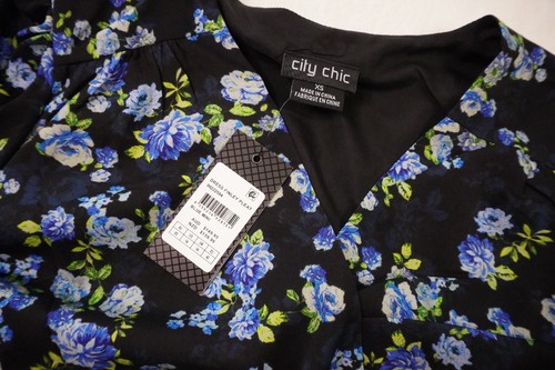 City Chic Dress Size 14 / XS Finley Pleat Midi Floral Black Blue Long Sleeve - Picture 16 of 17