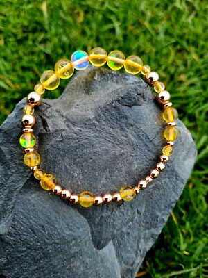 Citrin, gelbes österreichisches Kristall & Rotgold Hämatit Heilarmband; Sonne...