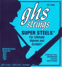 GHS 5500 Super Steels Bass Guitar Strings; Medium Scale - gauges 44-106