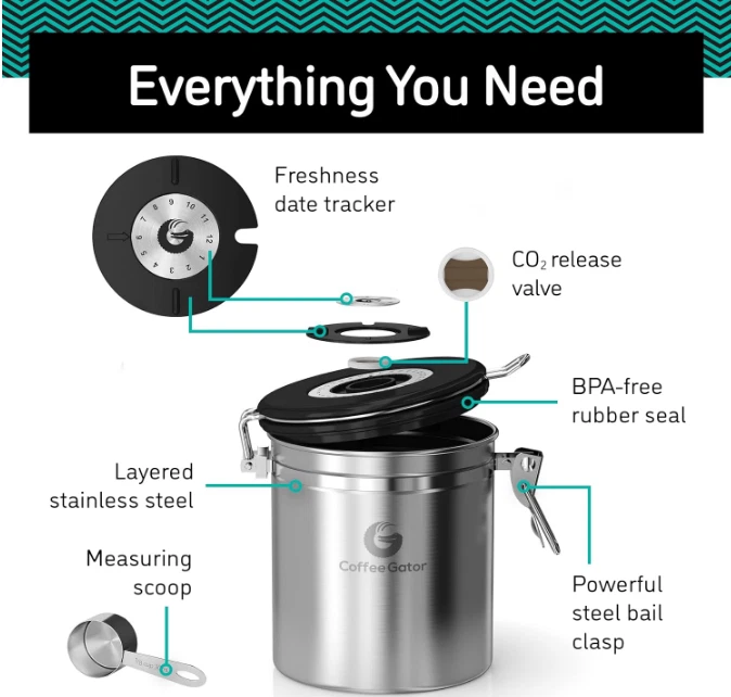 Bote de café de acero inoxidable hermético contenedor de almacenamiento de café para tierra y Foto 4 de 4