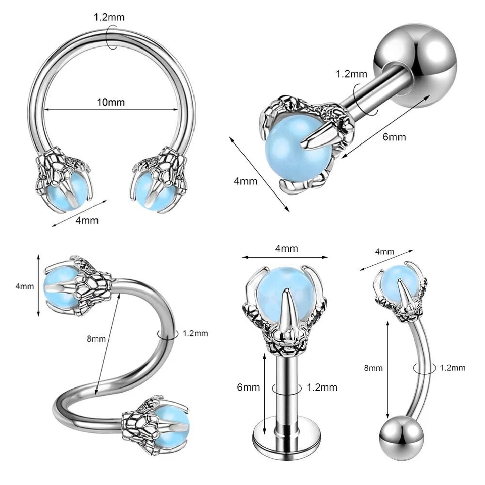 3 Pcs 16G Stainless Steel Ear Stud Dragon Claws Belly Rings Lip Eyebrow Piercing - Image 2 of 4