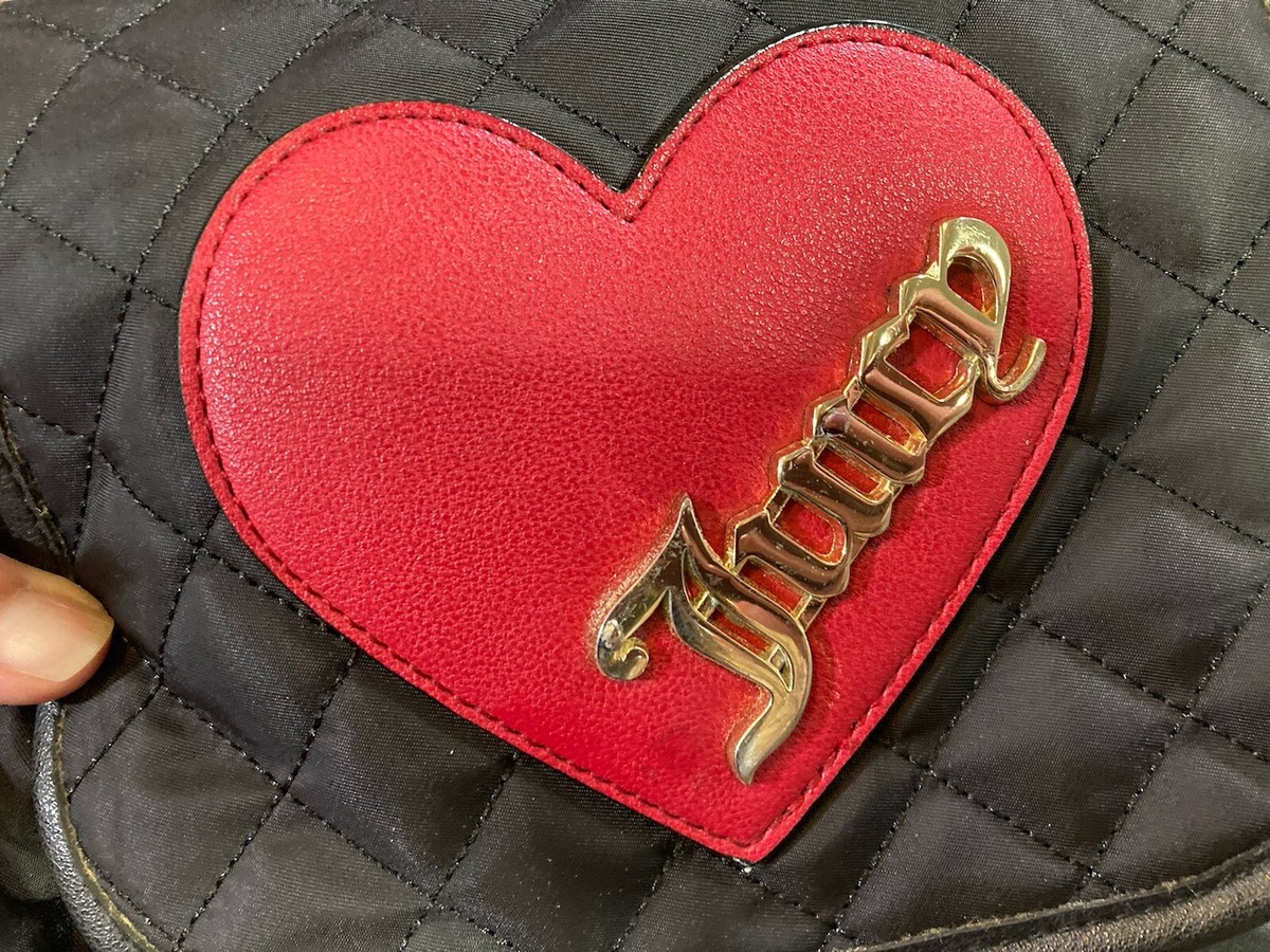 ∆? Juicy Couture VTG *Rare* Black Cross My Heart Backpack w/ Red Appliqué Heart Juicy Couture Love Never Dies Heart Tote Crossbody Bag  main image 3