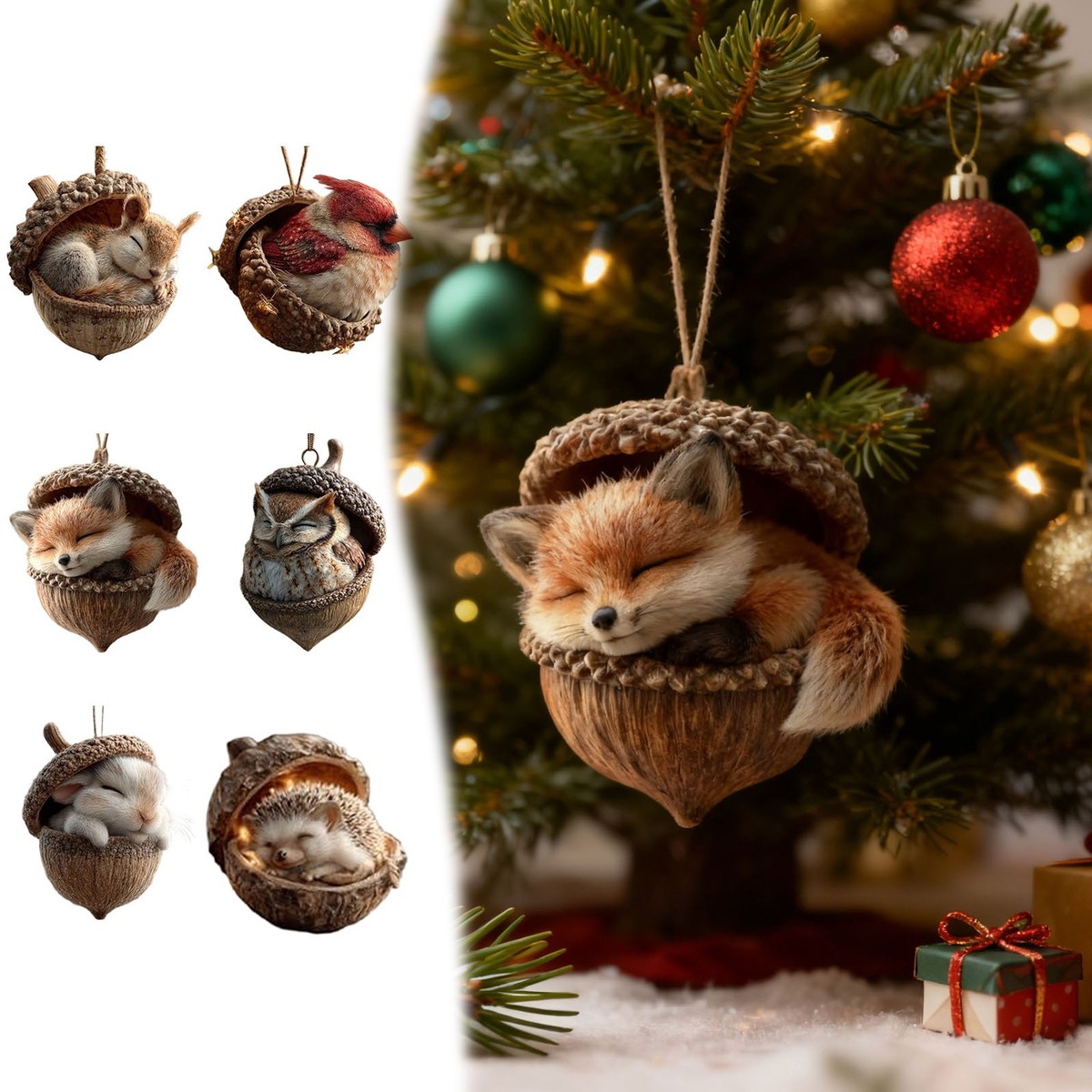 Décorations De Noël Animaux De La Forêt En Acrylique - Ornements En Forme De Gland Pour Sapin, Cadeau Festif - 4