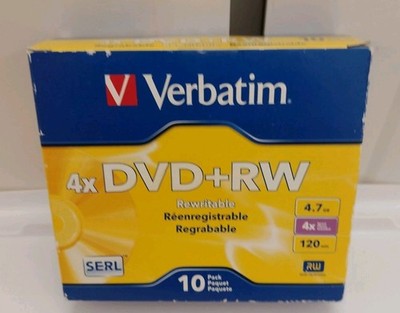 10 Verbatim 4.7gb Rewritable Disc DVD+RW 4x Speed Disk With Slim Jewel Case