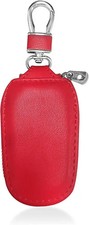 Genuine Leather Car Key Case with Metal Hook, Universal Remote Key Color: Re