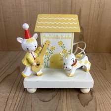 Vtg Irmi Hey Diddle Diddle Nursery Lamp Wooden Cat Fiddle Cow Yellow Works READ