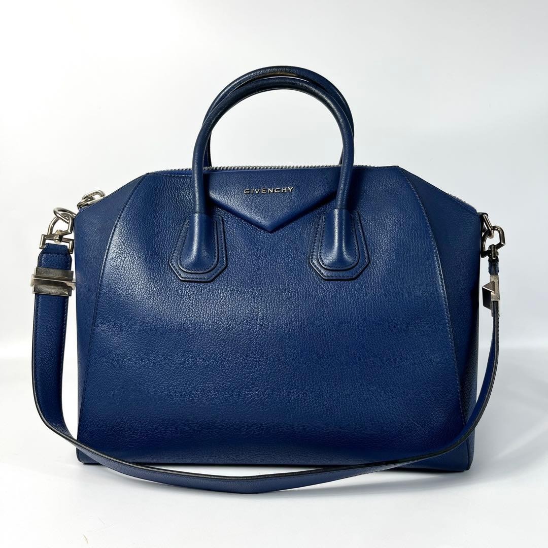 GIVENCHY Antigona Leather 2 Way Shoulder Handbag Blue Authentic Rare From Japan image 2