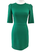 Dolce & Gabbana Stretch Wool Green Pencil Dress Silk Lining Vintage Sz. 38 US 2