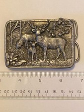 Elk, Deer  Bucks In Forest Metal Belt Buckle, 1982, Williams Oregon