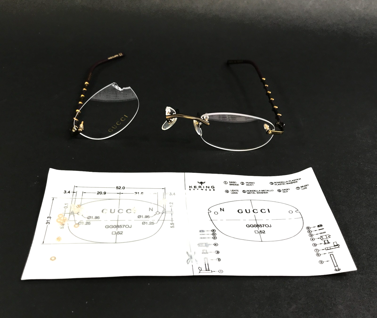 Gucci Eyeglasses Frames GG0857OJ 002 Brown Antique Gold Rimless 52