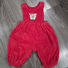vtg Baby B'Gosh Oshkosh Red Velour Overall Cute Teddy Bear Girls Size 6/9M